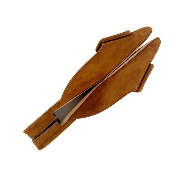 Manolo Blahnik Maysale Camel Suede Buckle Pointed Toe Flat Slide Mules IT 40 - Picture 5 of 11